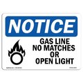 Signmission OSHA Notice Sign, 10" H, 14" W, Gas Line No Matches Or Open Lights Sign With Symbol, Landscape OS-NS-D-1014-L-13004